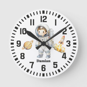 Cool Custom Name Astronaut Boy Round Clock