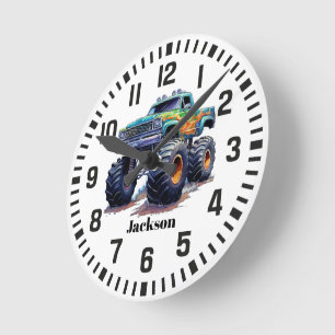 Cool Custom Name Blue Monster Truck  Round Clock