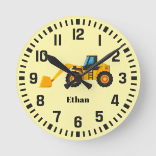 Cool Custom Name Bulldozer Round Clock
