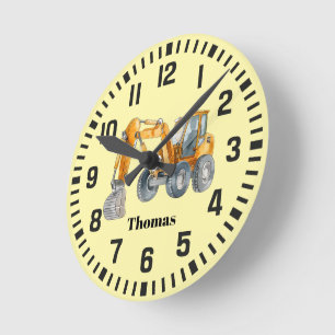 Cool Custom Name Construction Digger Truck Round Clock