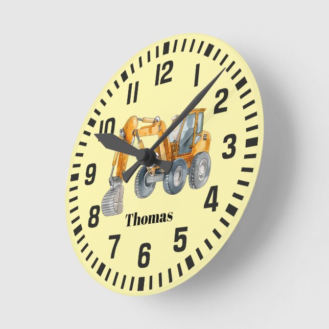 Cool Custom Name Construction Digger Truck  Round Clock (Angle)