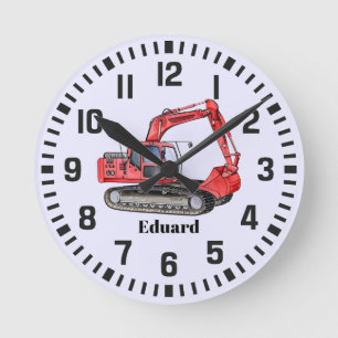 Cool Custom Name Construction Digger Truck Round Clock