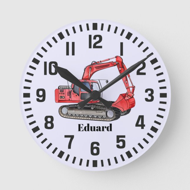 Cool Custom Name Construction Digger Truck  Round Clock (Front)