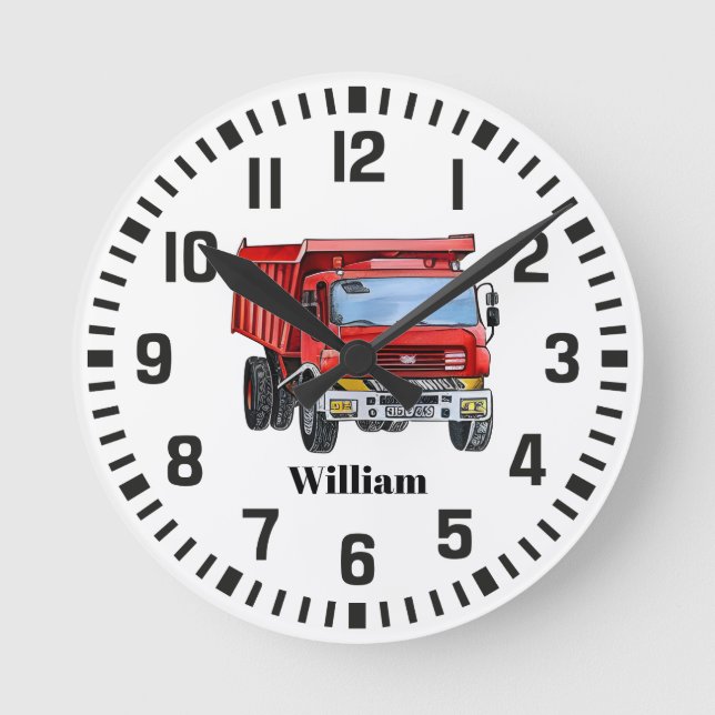 Cool Custom Name Construction Dump Truck  Round Clock (Front)