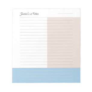 Cool Custom Name Modern Blue Beige Lined Notepad