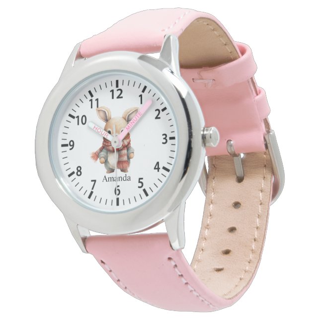Cool Custom Name Rabbit with Scarf Watch (Angled)