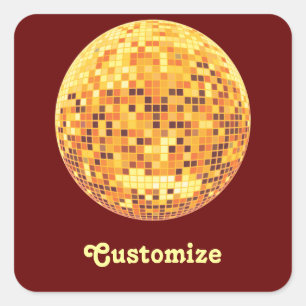 Cool Custom Retro Golden Disco Ball Designs Square Sticker