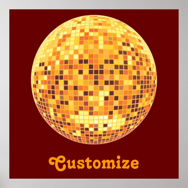 Cool Custom Retro Golden Disco Ball Poster Print (Front)
