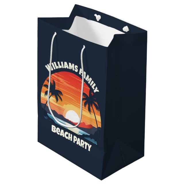 Cool Custom Sunrise Palm Trees Beach Party Blue Medium Gift Bag (Front Angled)