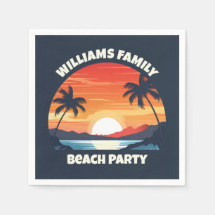 Cool Custom Sunrise Palm Trees Beach Party Blue Napkin