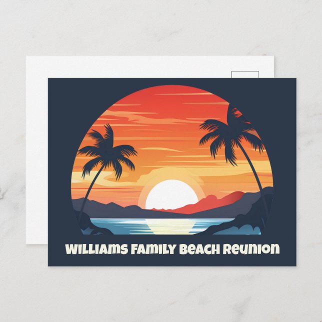 Cool Custom Sunrise Palm Trees Beach Party Blue Postcard (Front/Back)