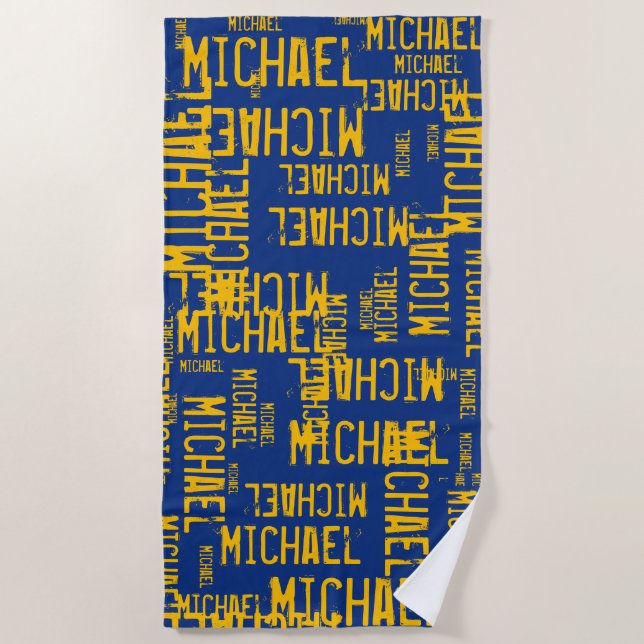 cool&custom typography yellow names on blue beach towel (Front)