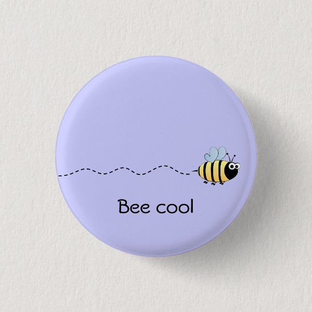 Cool cute bee cartoon pun purple 3 cm round badge (Front)