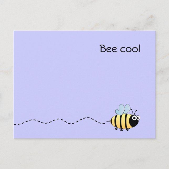 Cool cute bee cartoon purple postcard (Front)