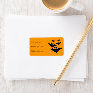 Cool cute Black Flying bats Halloween on Orange Label