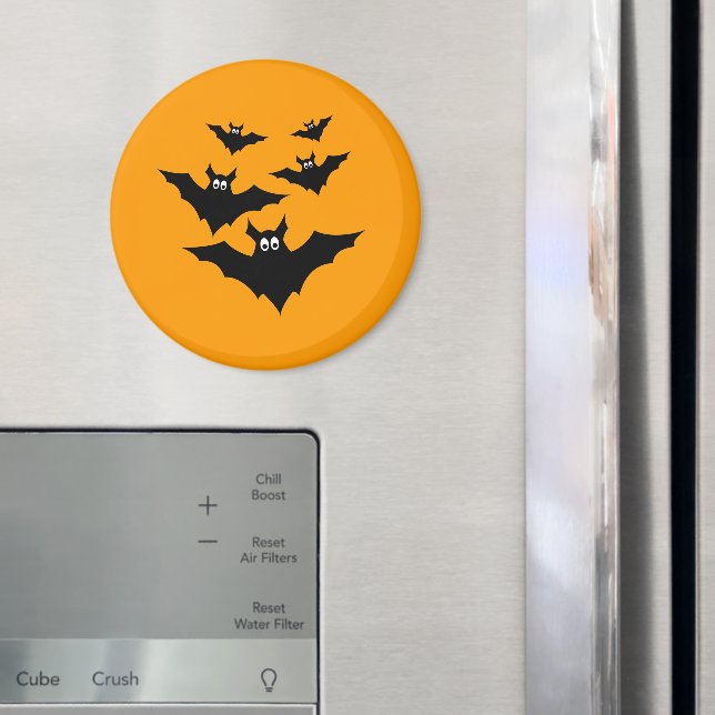 Cool cute Black Flying bats Halloween on Orange Magnet (In Situ (Fridge))