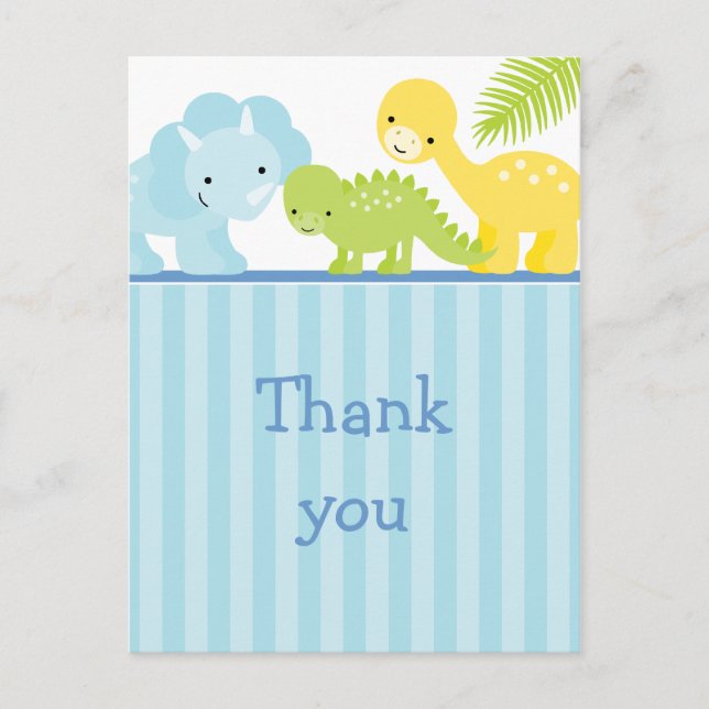 Cool cute boy's dinosaur thank you postcard (Front)