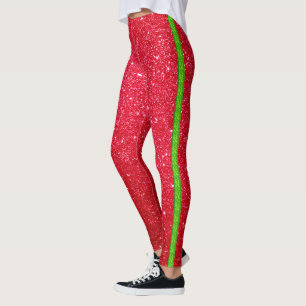 cool cute bright red green glitter leggings