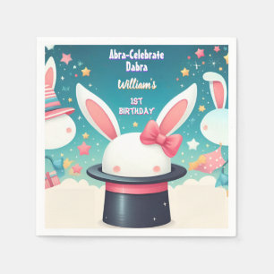 Cool Cute Bunny Tv Party Magic Show 1st Birthday Napkin