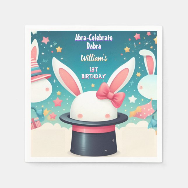Cool Cute Bunny Tv Party Magic Show 1st Birthday Napkin (Front)