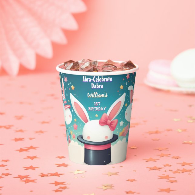 Cool Cute Bunny Tv Party Magic Show 1st Birthday Paper Cups (Insitu)
