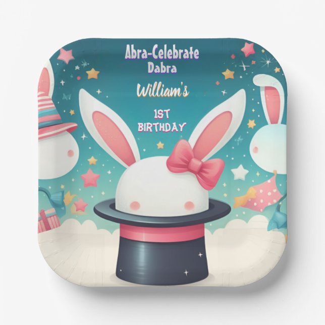 Cool Cute Bunny Tv Party Magic Show 1st Birthday Paper Plate (Front)