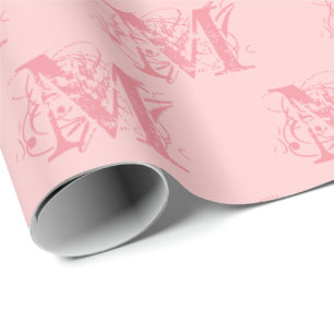 Cool Cute Fancy Elegant Modern Pink Name Initial Wrapping Paper