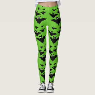 Cool cute Flying bats Halloween Black and green Leggings