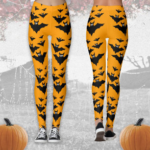 Cool cute Flying bats Halloween Black and Orange Leggings