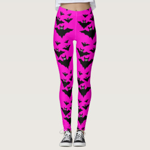 Cool cute Flying bats Halloween Black hot pink Leggings
