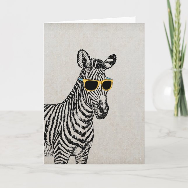 Cool cute funny zebra sketch with  trendy glasses card (Front)