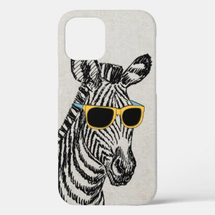 Cool cute funny zebra sketch with  trendy glasses iPhone 12 case
