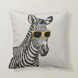 Cool cute funny zebra sketch with trendy glasses cushion
