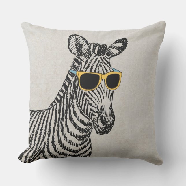 Cool cute funny zebra sketch with trendy glasses outdoor cushion (Front)