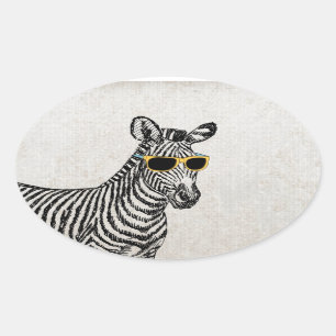 Cool cute funny zebra sketch with  trendy glasses oval sticker