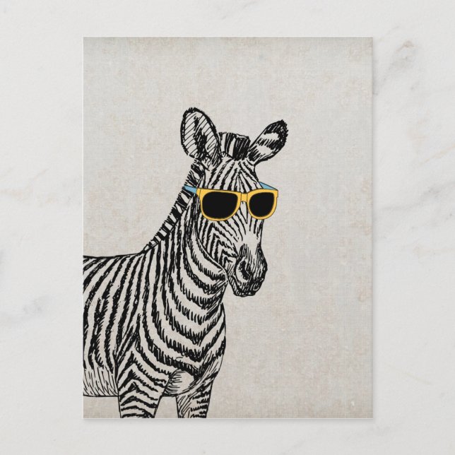 Cool cute funny zebra sketch with  trendy glasses postcard (Front)
