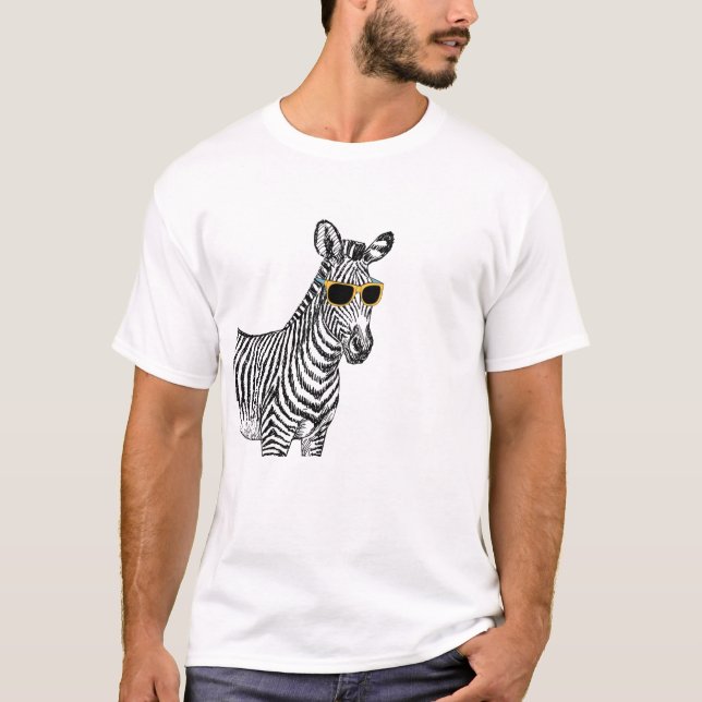 Cool cute funny zebra sketch with  trendy glasses T-Shirt (Front)