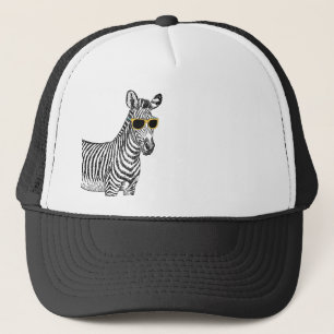 Cool cute funny zebra sketch with trendy glasses trucker hat