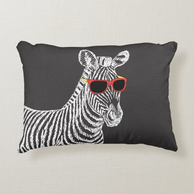 Cool cute funny zebra white sketch with glasses decorative cushion (Front)