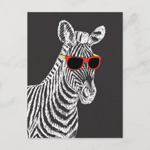 Cool cute funny zebra white sketch with glasses postcard