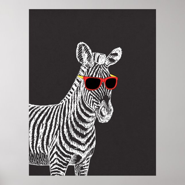 Cool cute funny zebra white sketch with glasses poster (Front)
