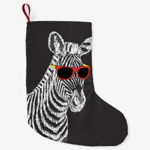 Cool cute funny zebra white sketch with glasses small christmas stocking