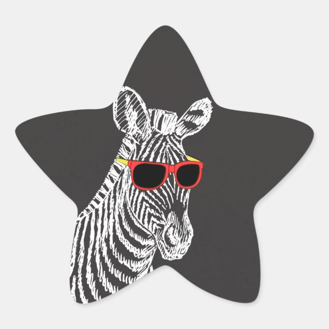 Cool cute funny zebra white sketch with glasses star sticker (Front)