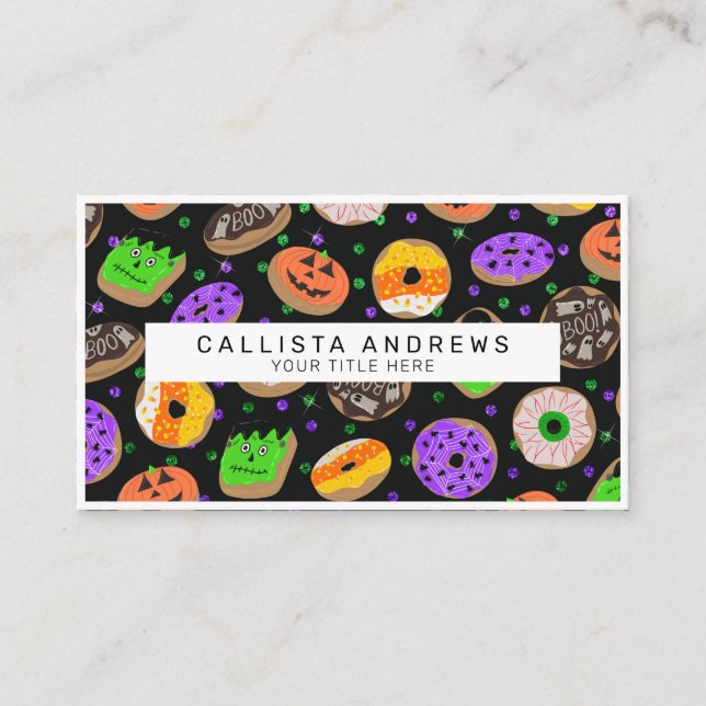 Cool Cute Glitter Confetti Doughnuts Halloween Business Card (Front)