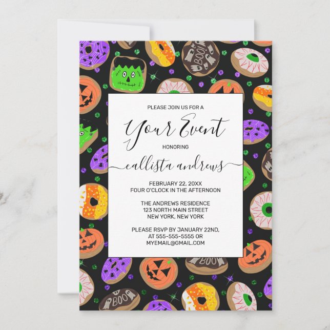 Cool Cute Glitter Confetti Doughnuts Halloween Invitation (Front)