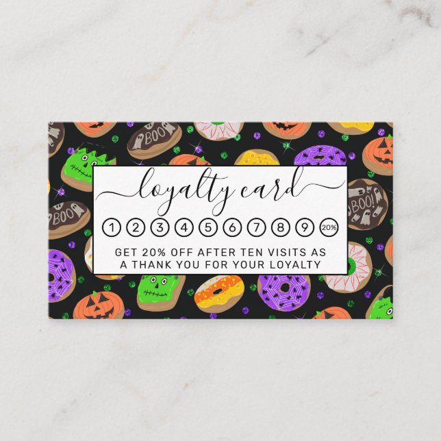 Cool Cute Glitter Confetti Doughnuts Halloween Loyalty Card (Front)