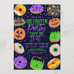 Cool Cute Glitter Confetti Doughnuts Halloween Par Invitation
