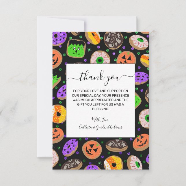 Cool Cute Glitter Confetti Doughnuts Halloween Thank You Card (Front)