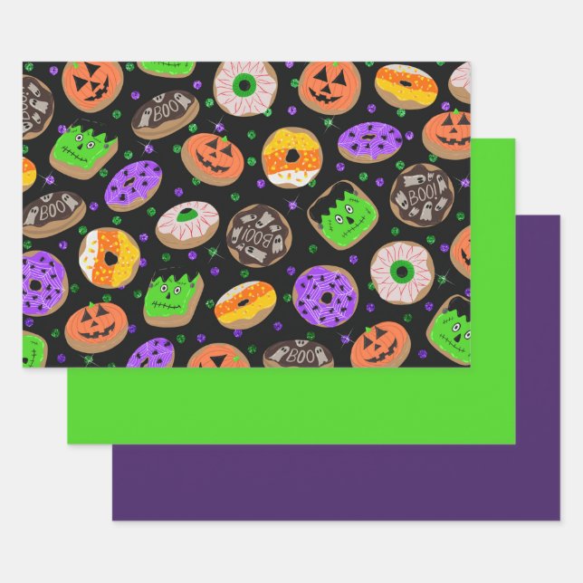 Cool Cute Glitter Confetti Doughnuts Halloween Wrapping Paper Sheet (Set)