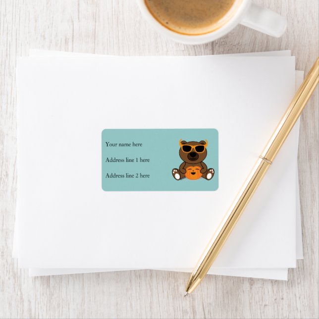 Cool cute Halloween bear sunglasses and pumpkin Label (Insitu)